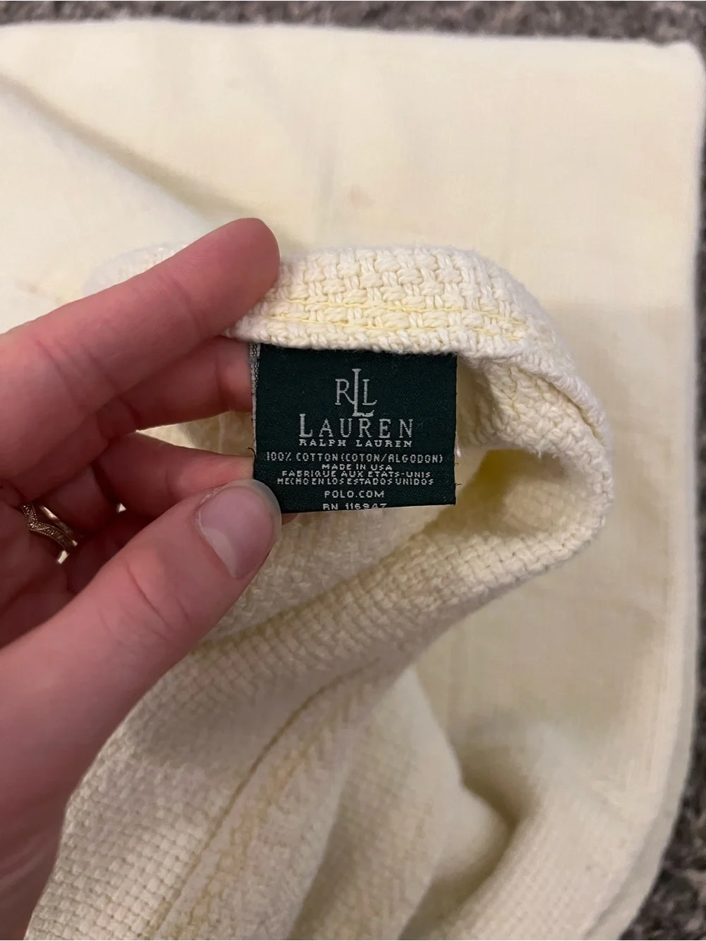 Vintage Ralph Lauren pastel yellow waffle weave woven cotton quilt Cottagecore